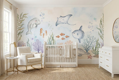 Blue Ocean Animals Wallpaper Mural view 7
