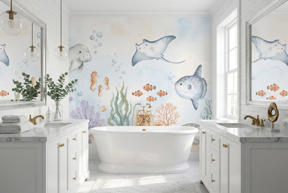 Blue Ocean Animals Wallpaper Mural view 3
