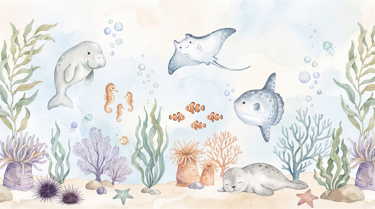Blue Ocean Animals Wallpaper Mural