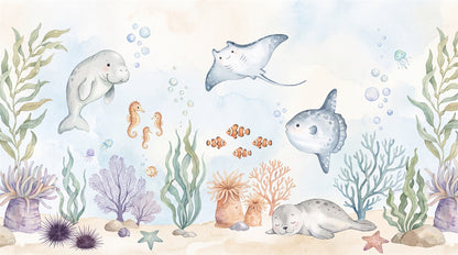 Blue Ocean Animals Wallpaper Mural artwork