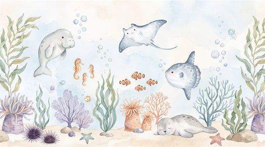 Blue Ocean Animals Wallpaper Mural artwork