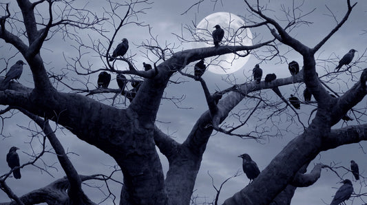 Crows On Bare Moonlit Tree Halloween Wallpaper Mural - image 2