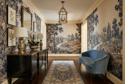 Blue Bridge Forest Tapestry Wallpaper Mural - 4