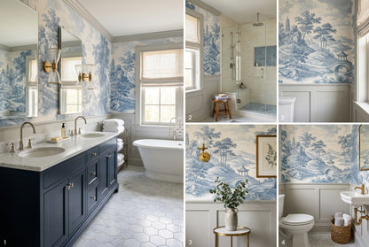 Blue Toile Bridge Chinoiserie Wallpaper Mural - 4