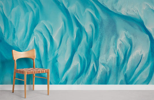 Abstract Ocean Wave Blue Mural Wallpaper