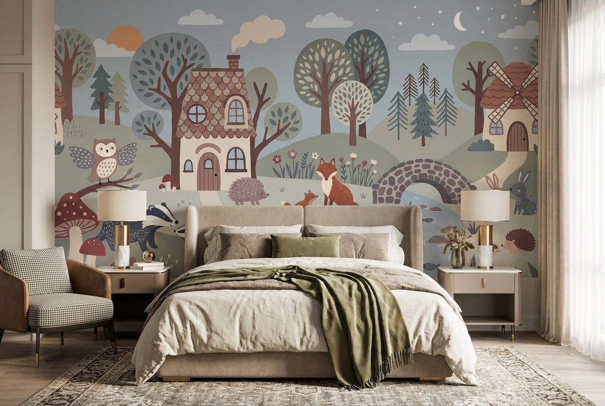 Blue Woodland Wallpaper Mural room scene