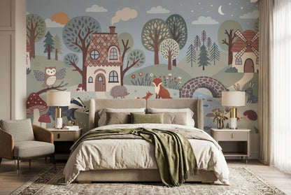 Blue Woodland Wallpaper Mural room scene