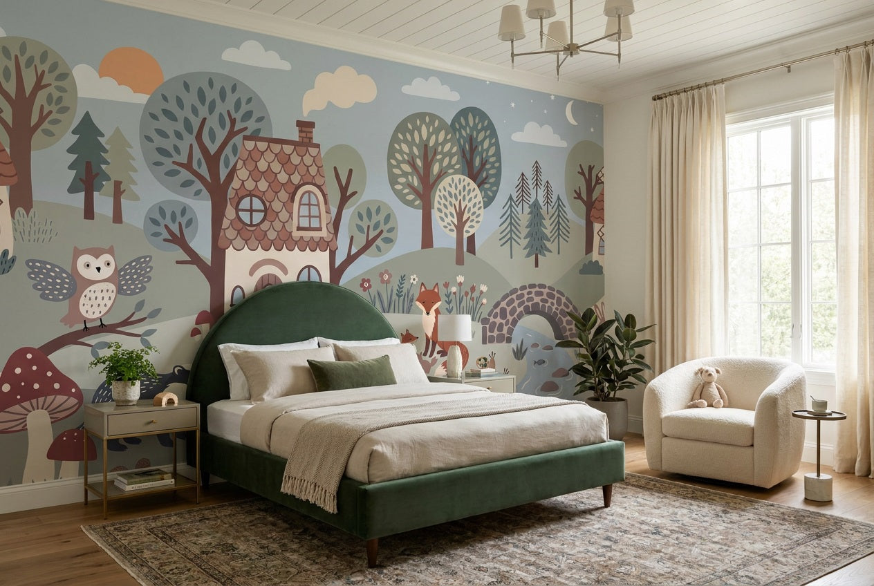 Blue Woodland Wallpaper Mural view 3
