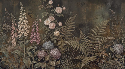 Dark Blush Fern and Rose Wallpaper Mural - 5