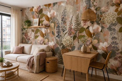 Blush Painted English Garden Wallpaper Mural - 8