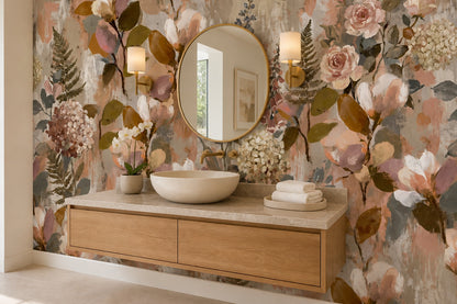 Blush Painted English Garden Wallpaper Mural - 4