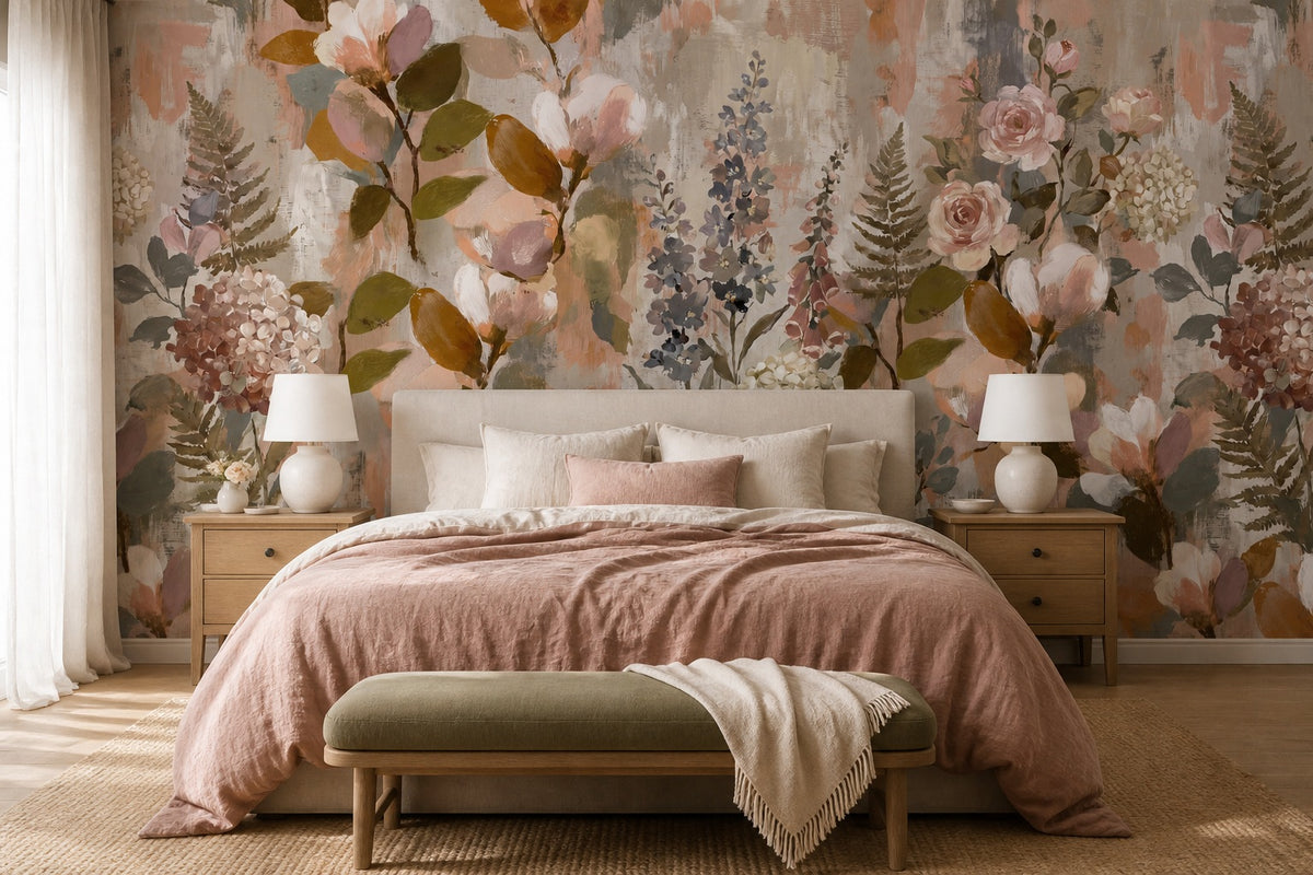 Blush Painted English Garden Wallpaper Mural - 5
