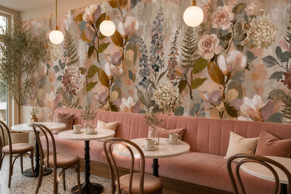 Blush Painted English Garden Wallpaper Mural - 9