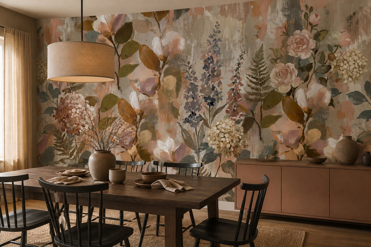 Blush Painted English Garden Wallpaper Mural - 3