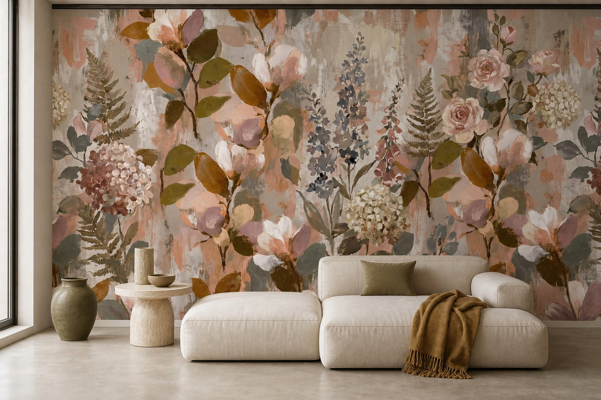 Blush Painted English Garden Wallpaper Mural - 10