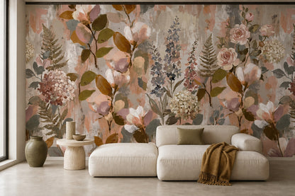 Blush Painted English Garden Wallpaper Mural - 10
