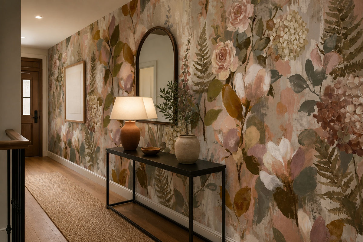 Blush Painted English Garden Wallpaper Mural - 6