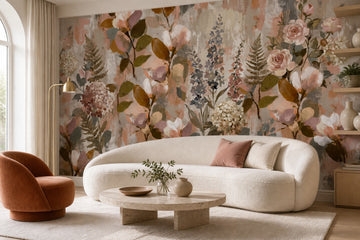 Blush Painted English Garden Wallpaper Mural