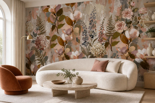 Blush Painted English Garden Wallpaper Mural - 1