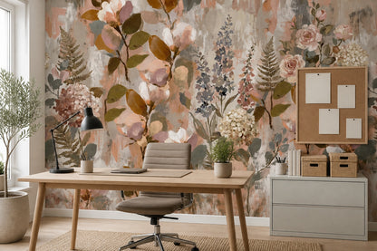 Blush Painted English Garden Wallpaper Mural - 7