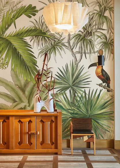 wallpaper mural for hallway decor with a botanically lovely forest scene