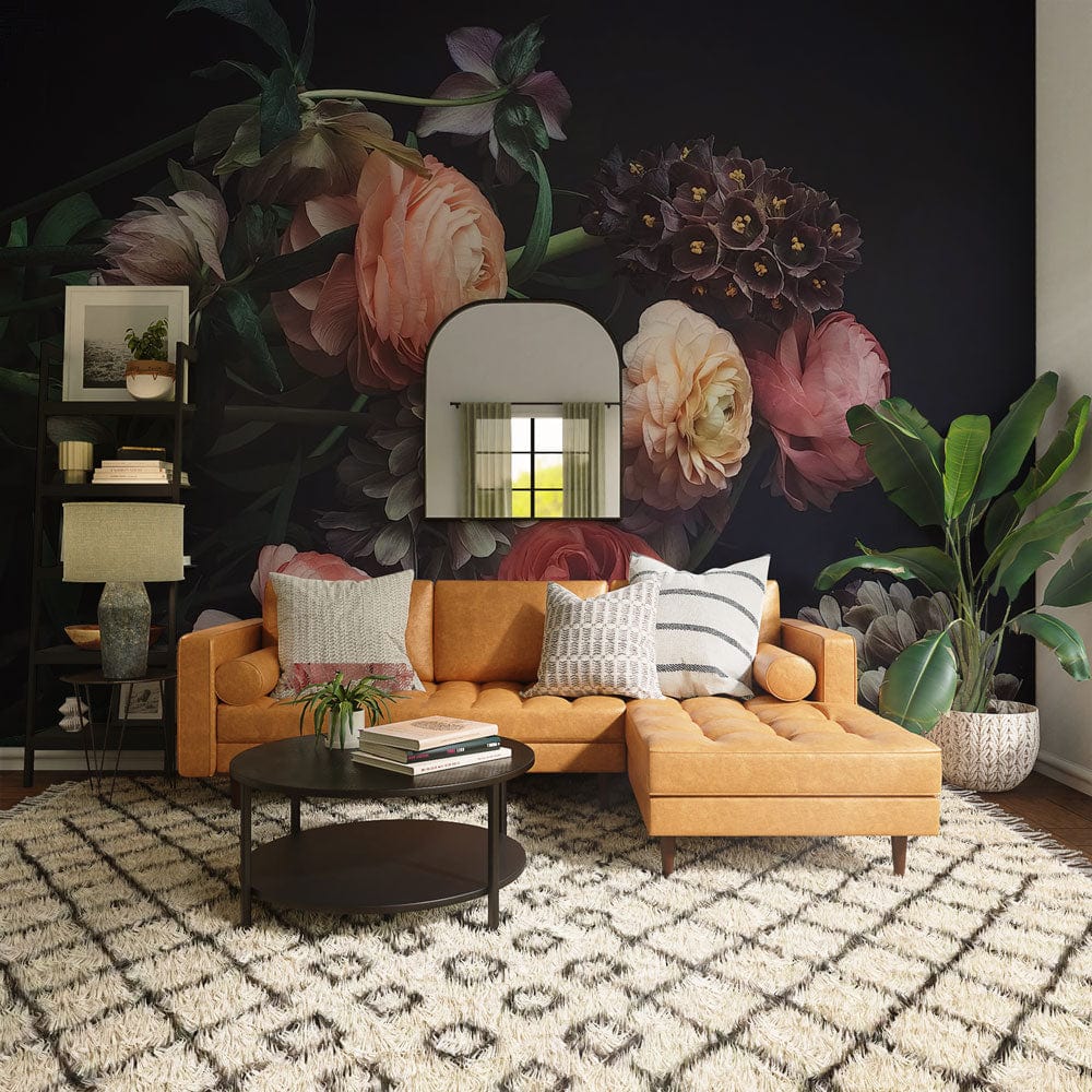 Elegant Floral Dark Background Mural Wallpaper