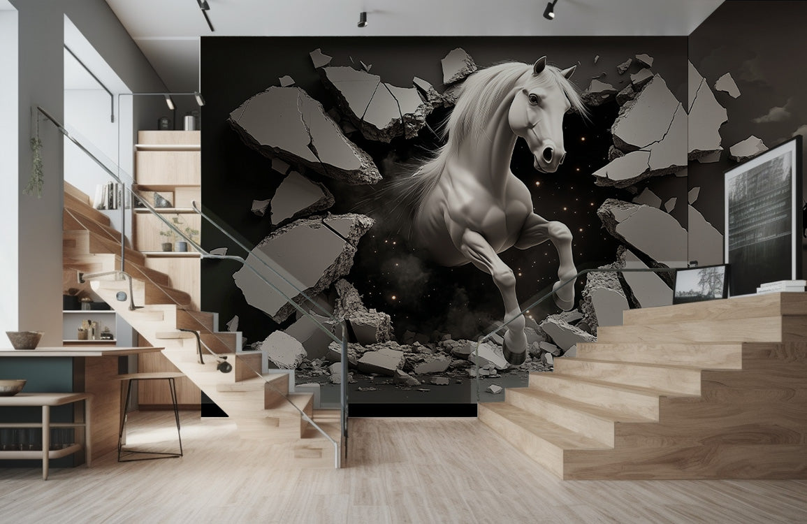 Breakthrough White Stallion Mural Wallpaper