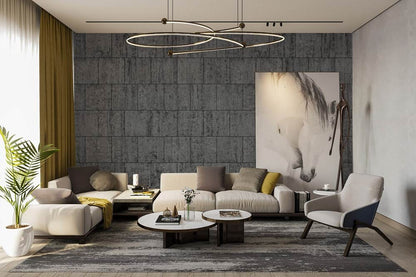 lounge design with a blank wall turned into a grey mural