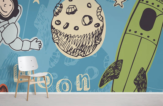 Colorful Space Adventure Kids Wall Mural