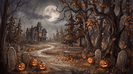 Haunted Mansion Graveyard Pumpkins and Moon Halloween Wallpaper Mural - image 2
