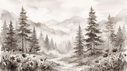 Moss Mountain Pine Forest Wallpaper Mural pattern detail