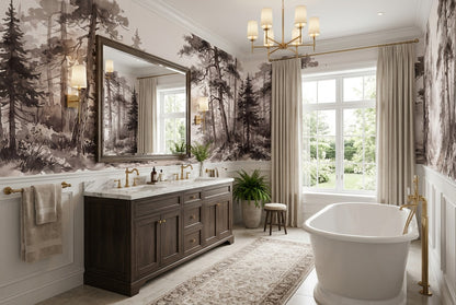 Brown Ink Pine Forest Wallpaper Mural interior setting