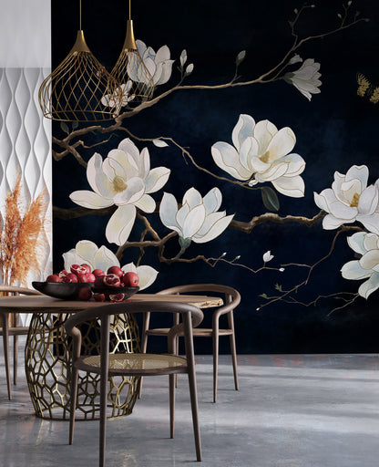 Magnolia Blossom and Butterflies Mural Wallpaper