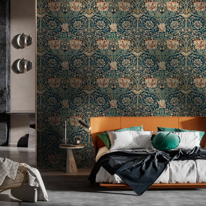Regal Floral Symphony Mural Wallpaper in bedroom