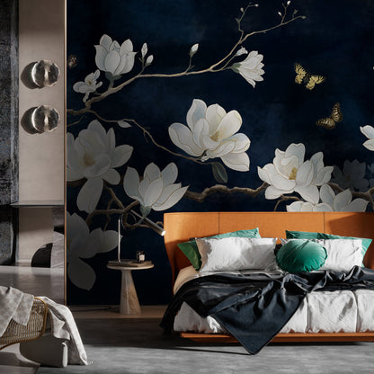 Magnolia Blossom and Butterflies Mural Wallpaper