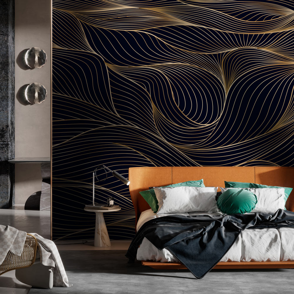 Golden Wave Lines Mural Wallpaper