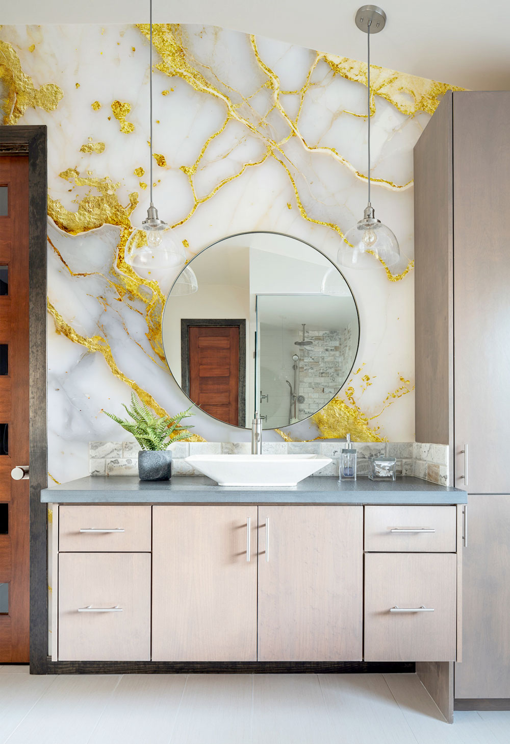 Majestic Gold Marble Mural Wallpaper in bathroom