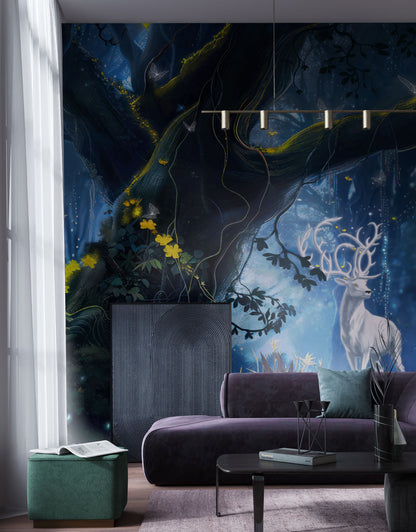 Enchanted Forest Haven Mural Wallpaper in living room