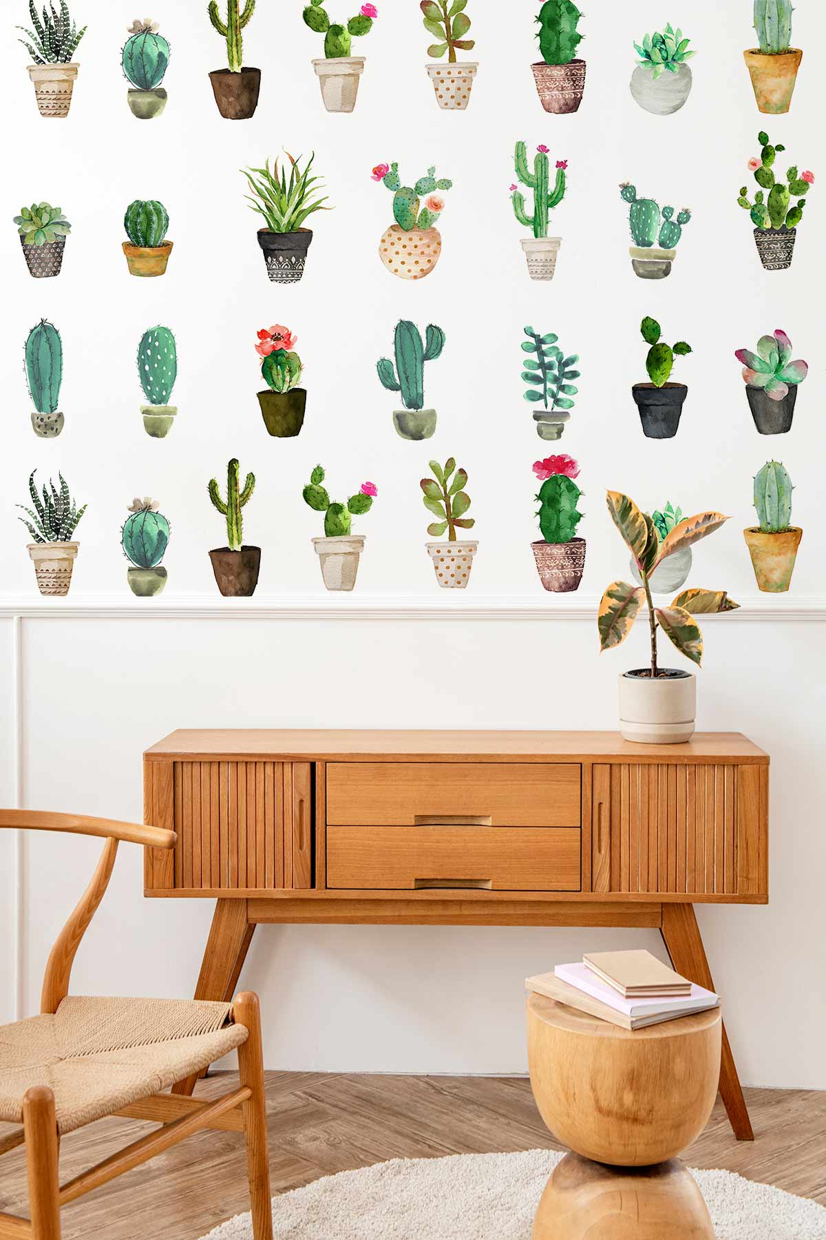 Charming Botanical Cactus Mural Wallpaper