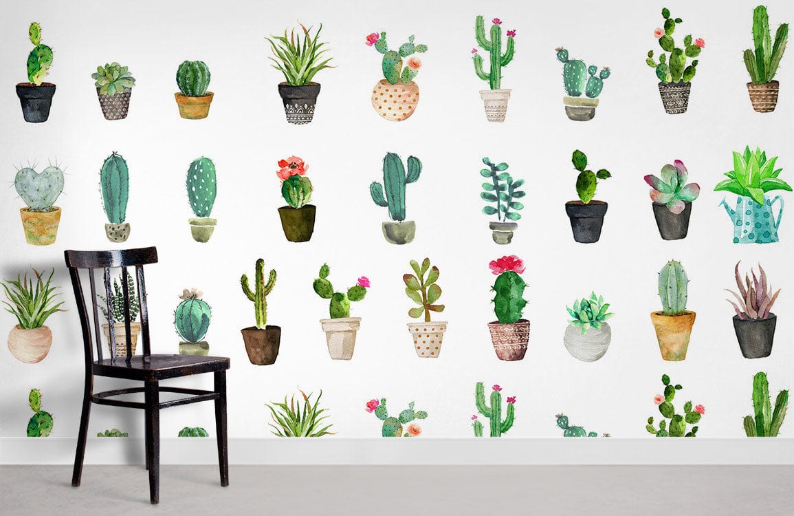 Charming Botanical Cactus Mural Wallpaper