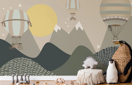 Whimsical Hot Air Balloon Mural Wallpaper