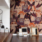 Colorful Quirky Cat Pattern Mural Wallpaper