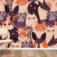 Colorful Quirky Cat Pattern Mural Wallpaper