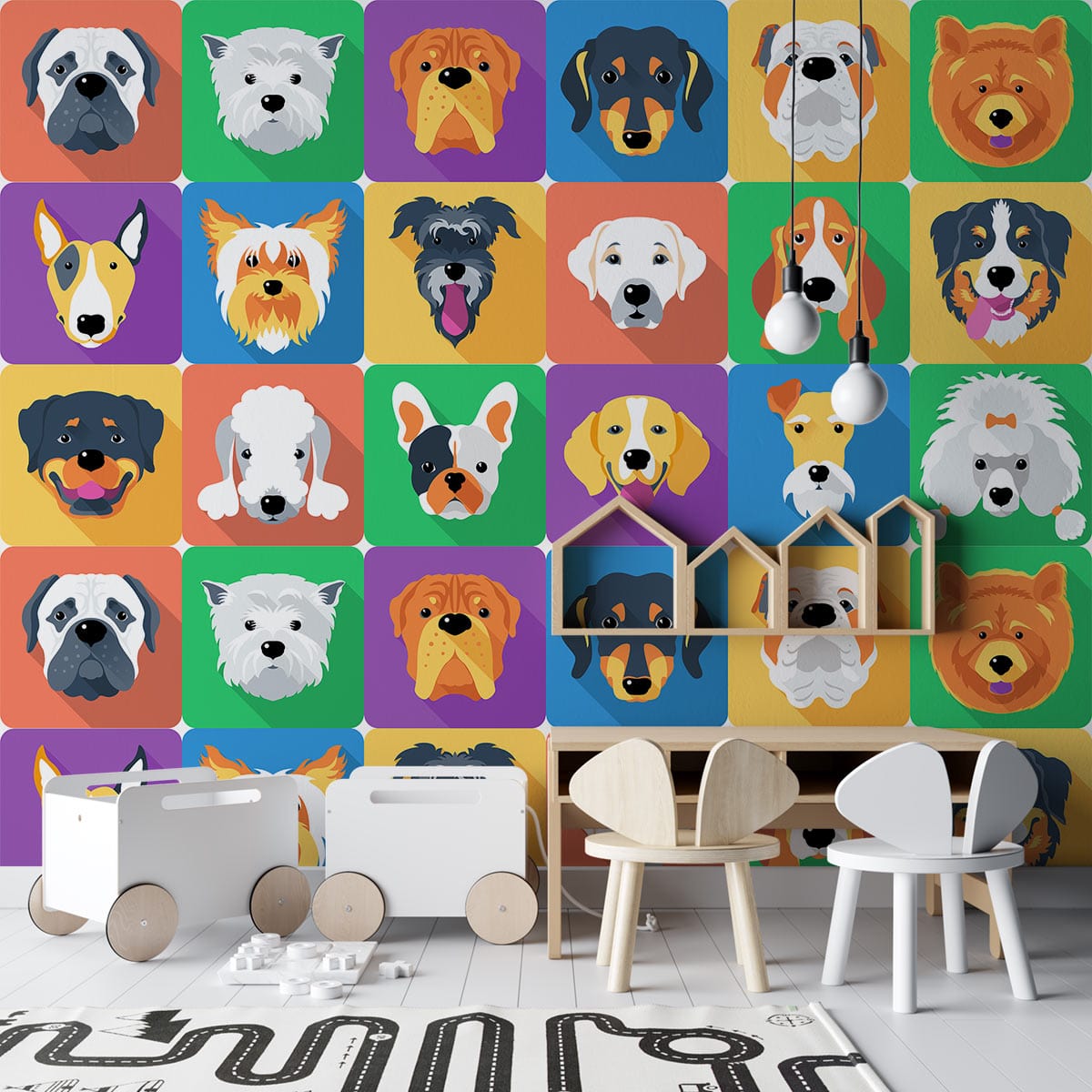 Colorful Canine Portraits Mural Wallpaper