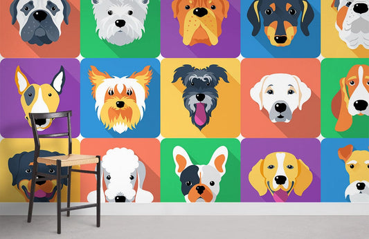 Colorful Canine Portraits Mural Wallpaper