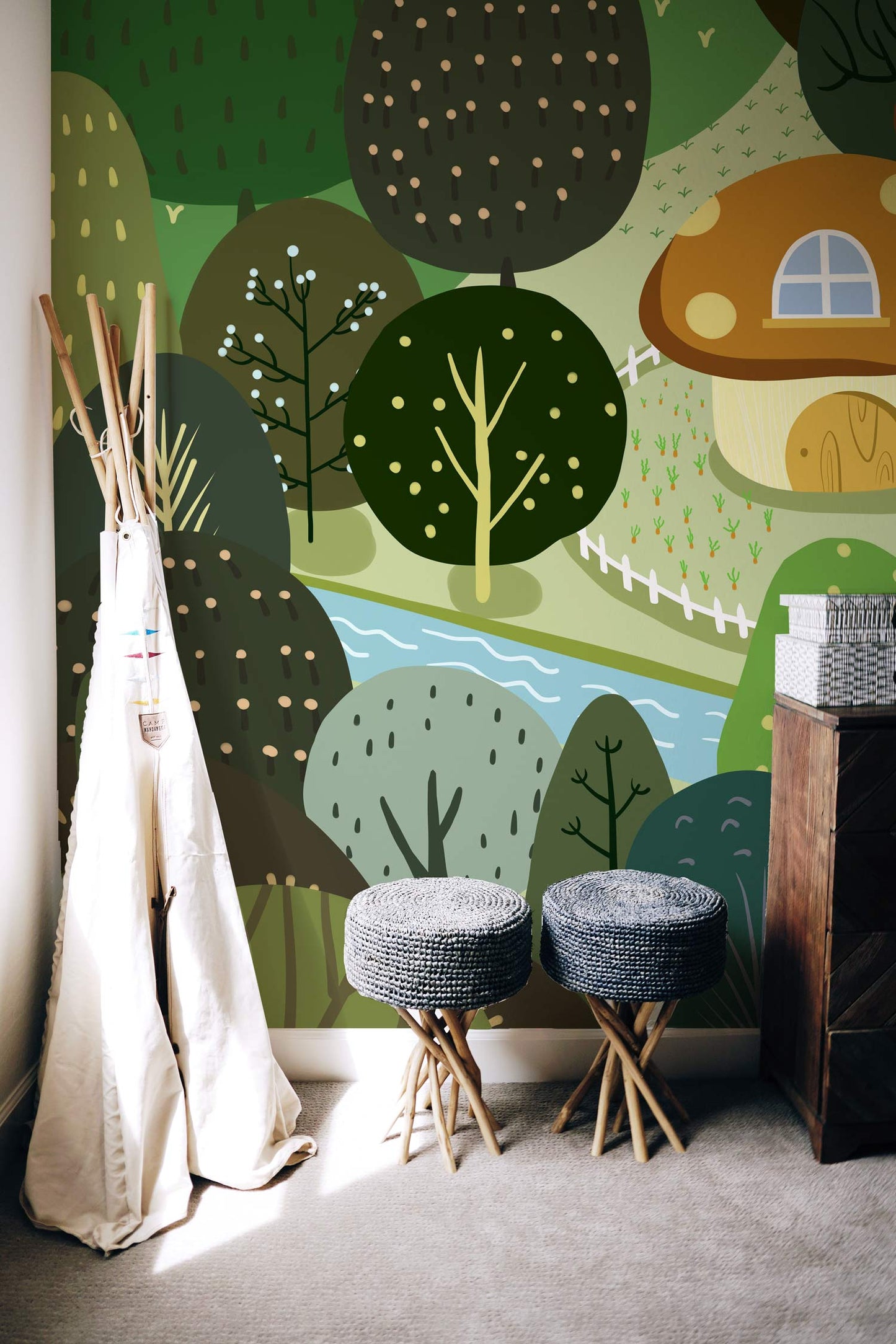 Whimsical Forest Landscape Mural Wallpaper