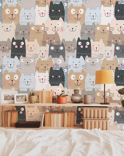Smiling Cats cartoon wallpaper mural for bedroom