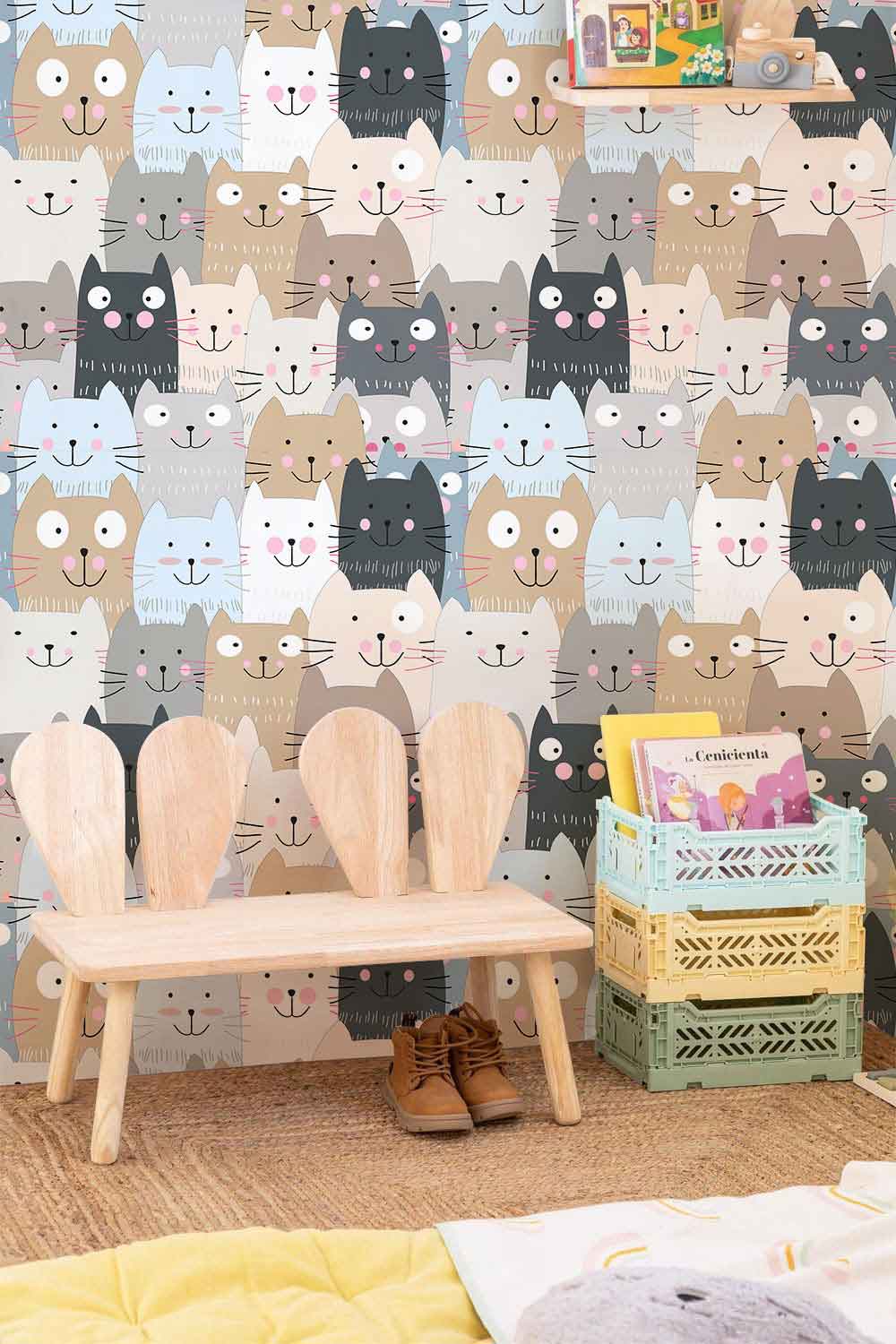 Cute Cat Cartoon Pattern Mural Wallpaper