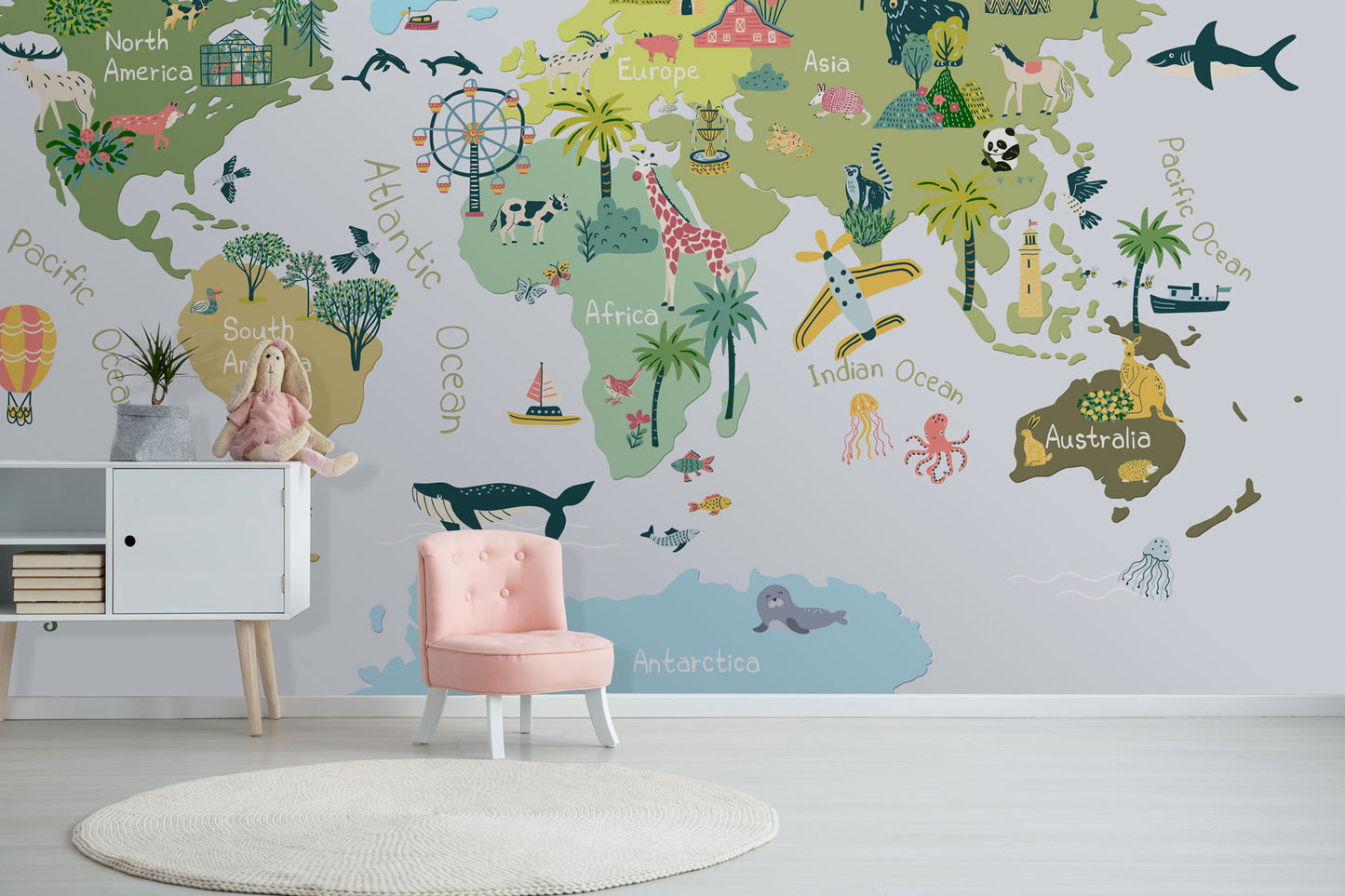 World Map Kids Room Wallpaper