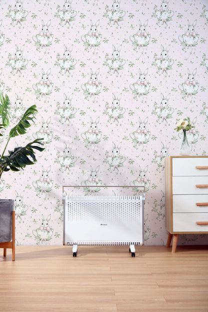 Pastel Bunny Meadow Mural Wallpaper in child's room